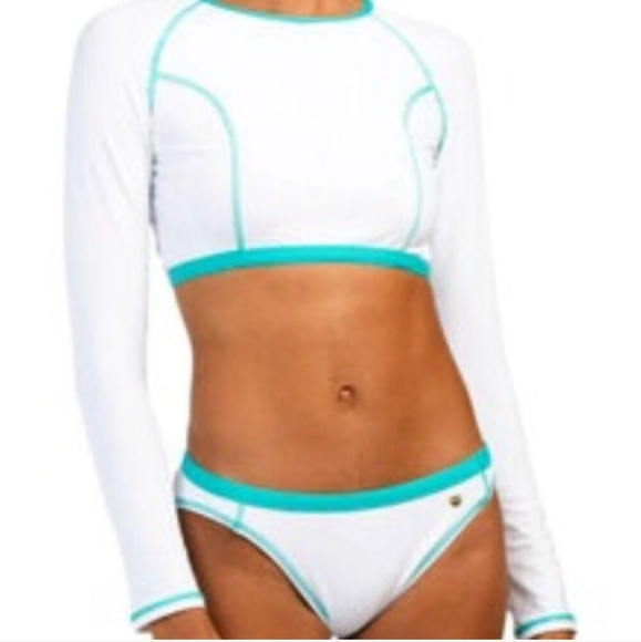 Juicy Couturw White and Teal Long Sleeve Bikini Set Size M - Picture 1 of 10